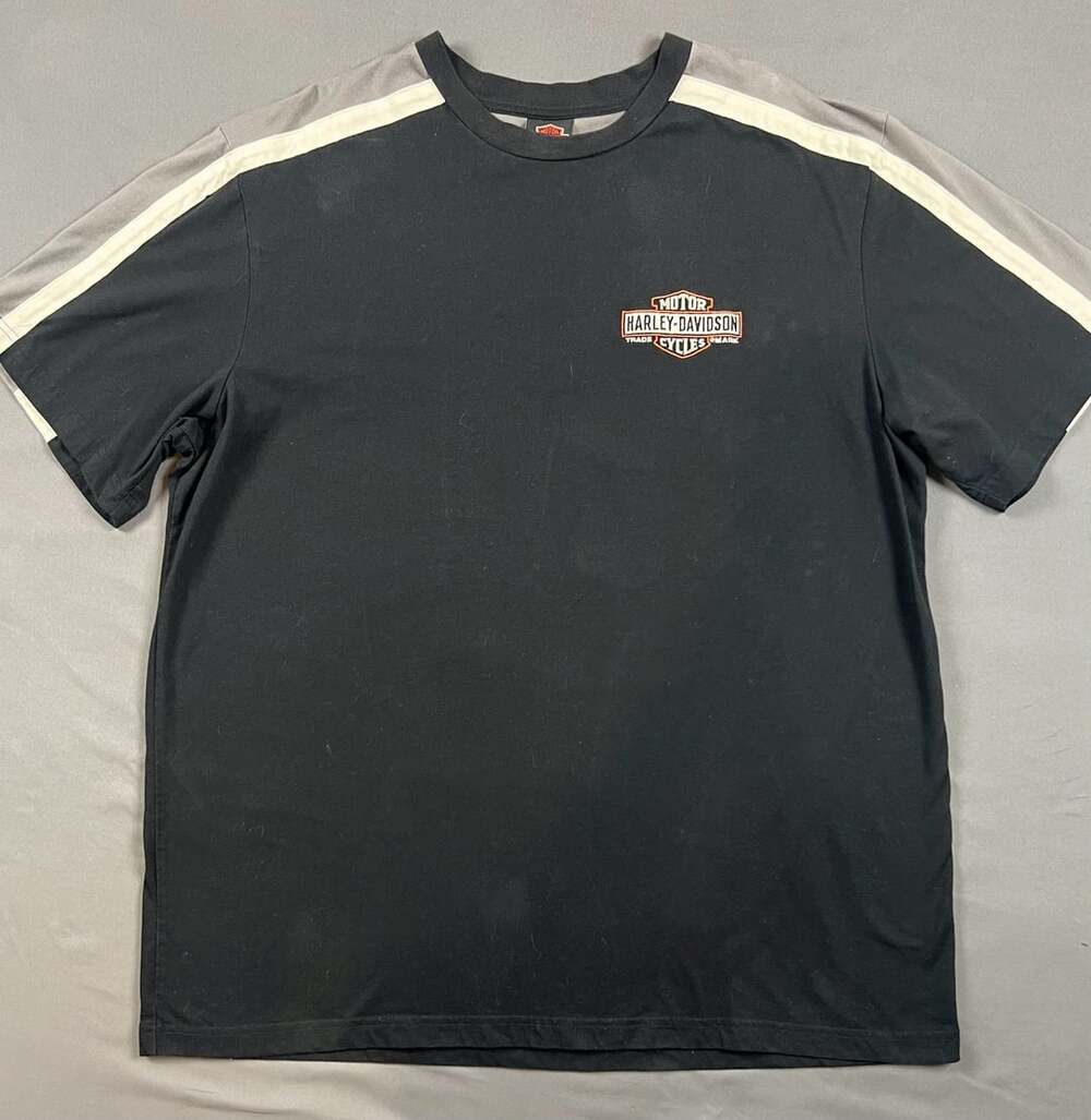 Harley-Davidson Men's Black Two-Tone Short Sleeve T-Shirt with Shoulder Stripes